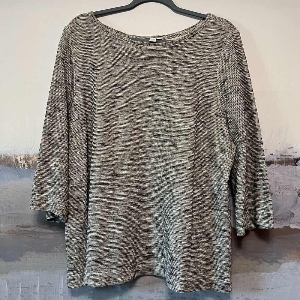 J JILL Pure Jill Gray Flecked 100% Cotton Knit Pullover Sweater Sz XL 3/4 Sleeve